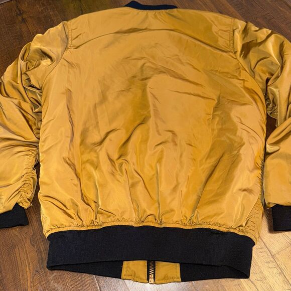Forever 21 Mustard Yellow Bomber Jacket Satin Lined Oversized Small - Picture 10 of 11